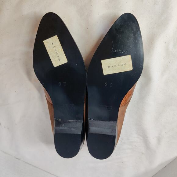 Vtg 90s Josephine Gold Capped Western Nubuck Leather Croc Embossed Flats 8 - Picture 9 of 12